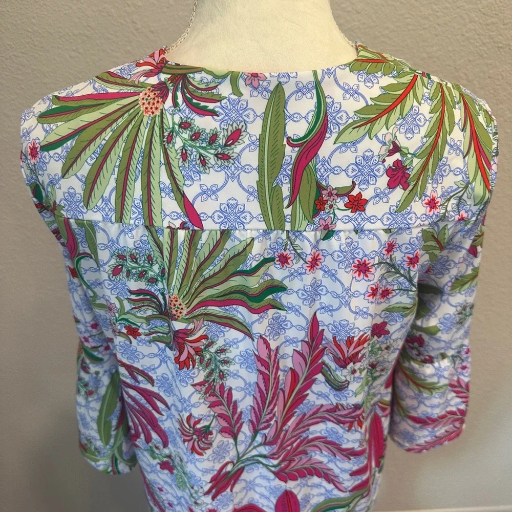 Jude Connally Kerry Dress in White with Pink and Green Floral Print